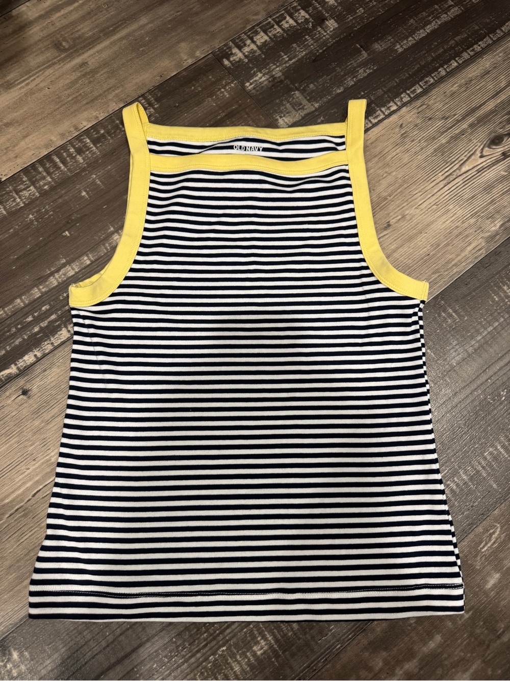 Old Navy Navy & White Striped Tank with Yellow Trim